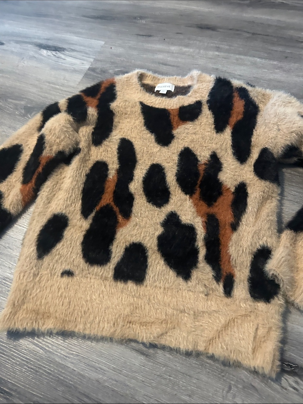 Evereve Fuzzy Animal-Print Crewneck Sweater in Tan, Black & Brown